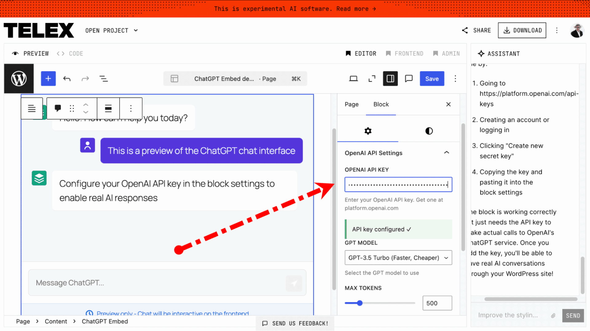 Block inspector panel showing configuration options and settings.