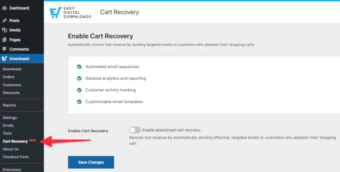 Cart recovery feature in EDD