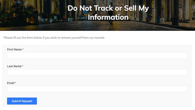 An example of a 'do not sell' form 