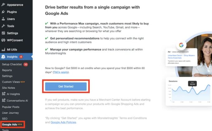Create Google Ads in MonsterInsights