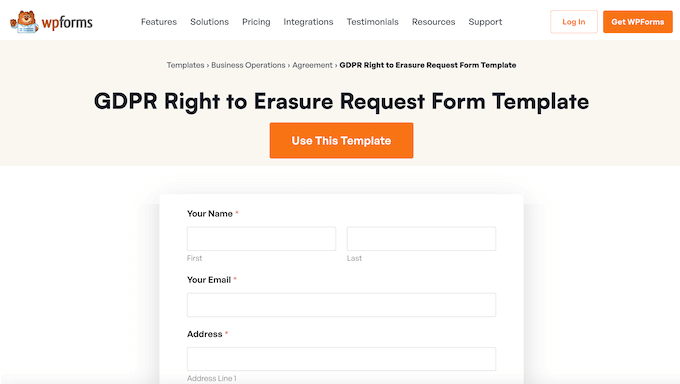 The WPForms Right to Erasure ready-made template