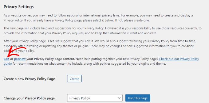 How to edit the default privacy policy page in WordPress