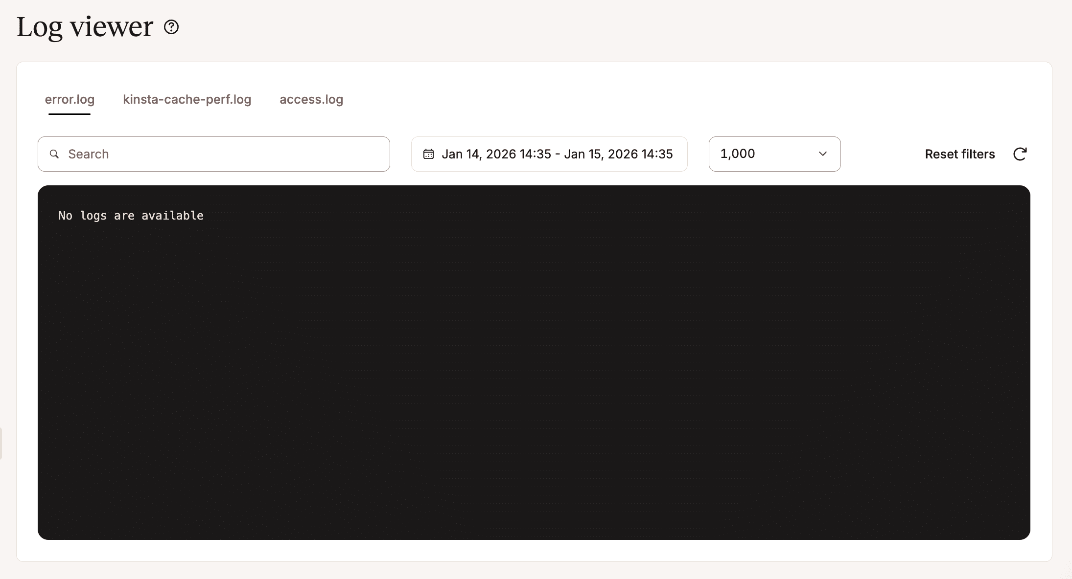 Error logs in MyKinsta