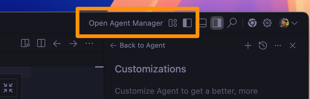 Google Antigravity Agent Manager button location