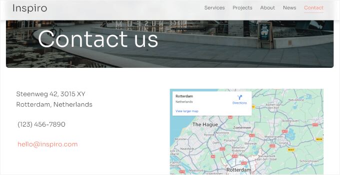 Inspiro's contact page with map