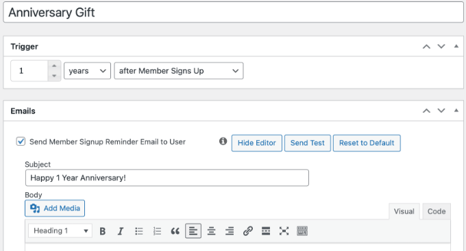 Sending an Anniversary Gift Using MemberPress