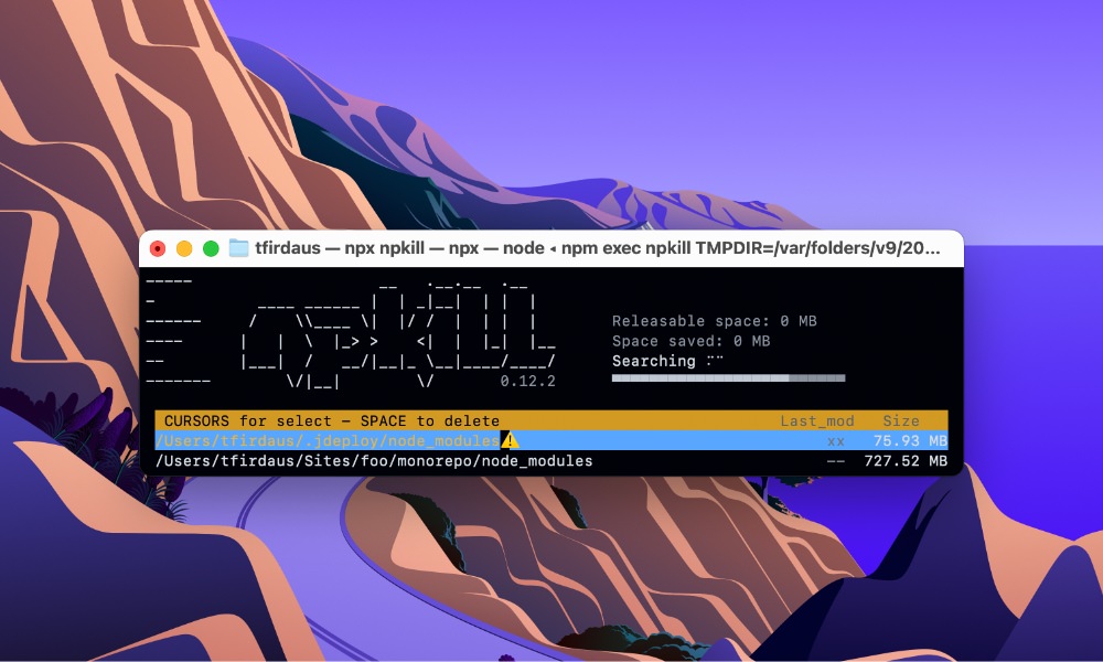 npkill node_modules finder terminal interface