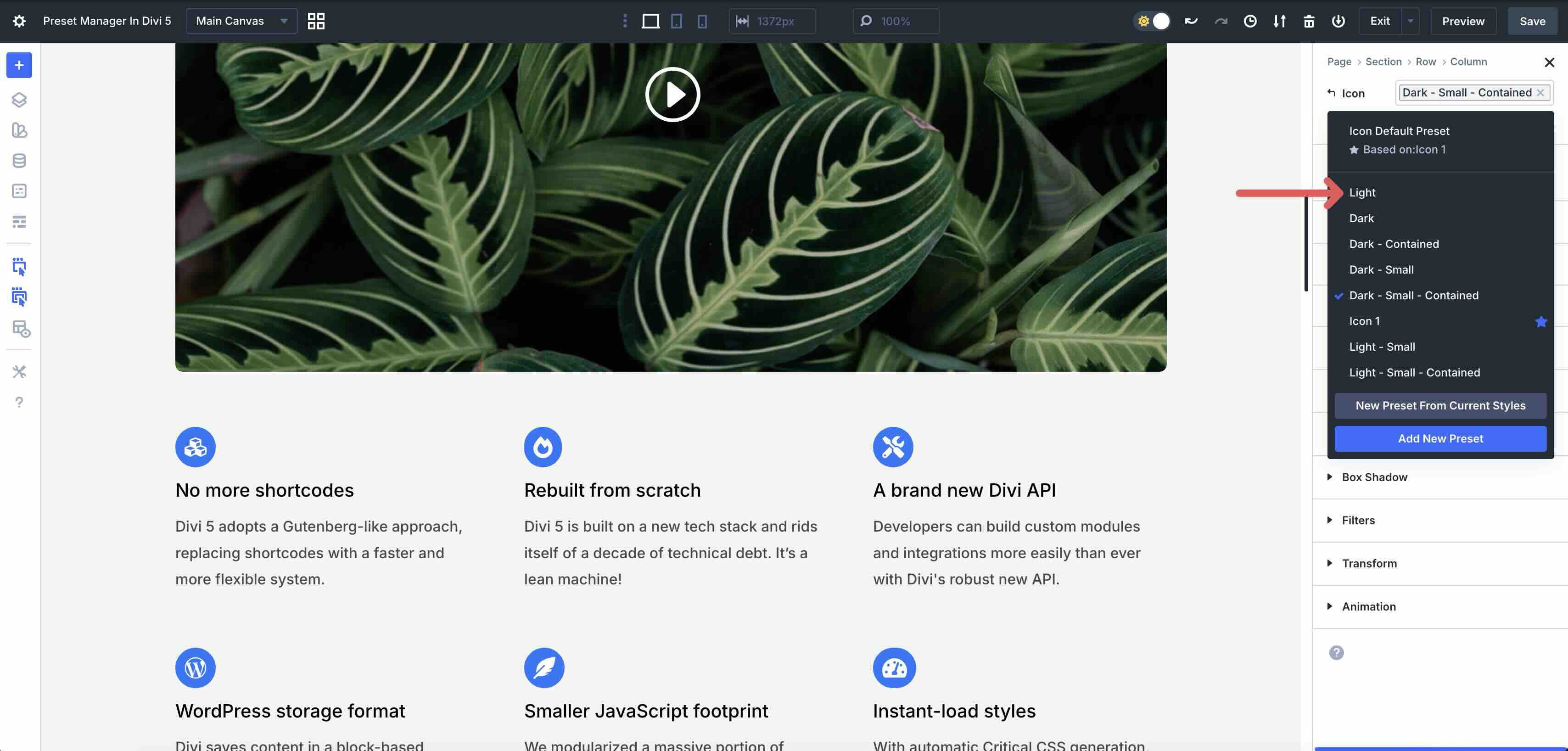 reordered preset list