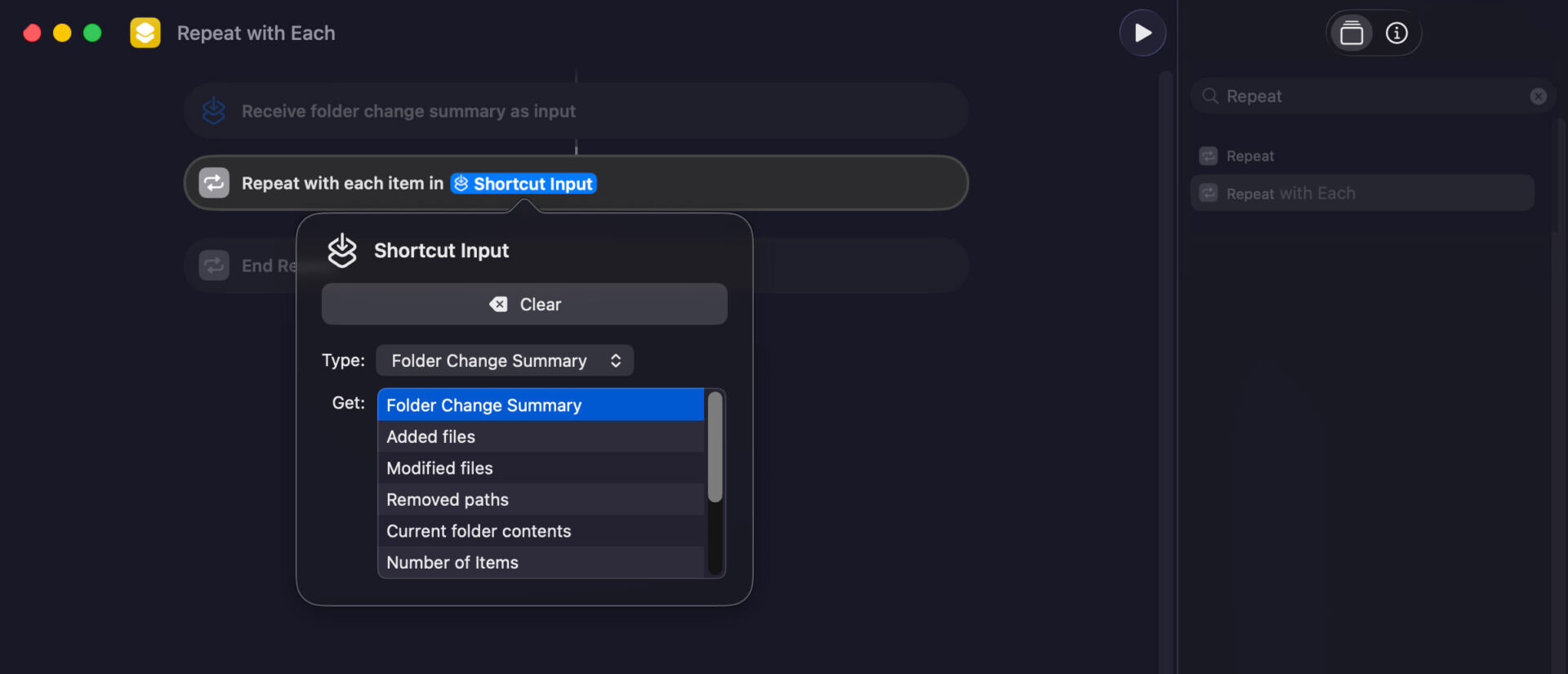 Selecting Added files as Shortcut Input in Mac Shortcuts