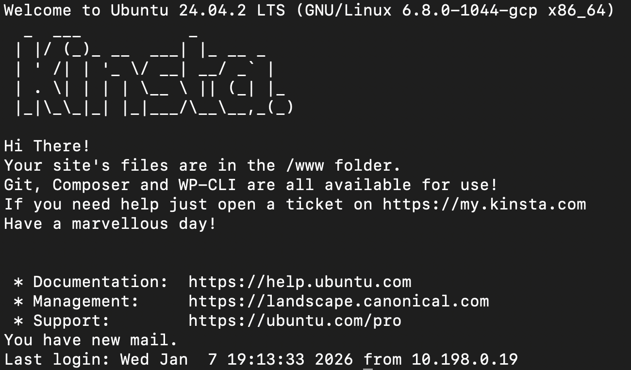 SSH connection to Kinsta