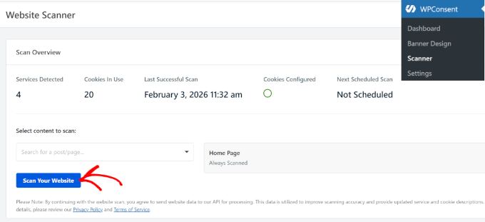 WPConsent cookie scanner