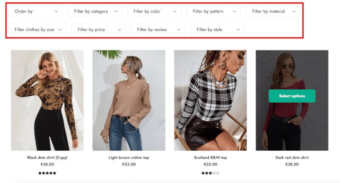 YITH WooCommerce Product Filter's horizontal filter options