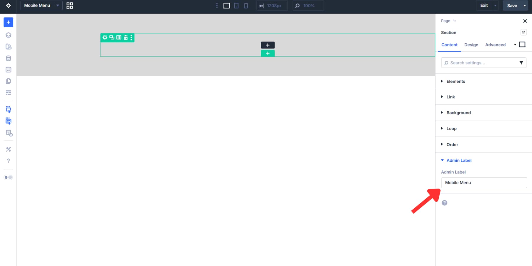 A screenshot of adding a label to the mobile menu section for future reference