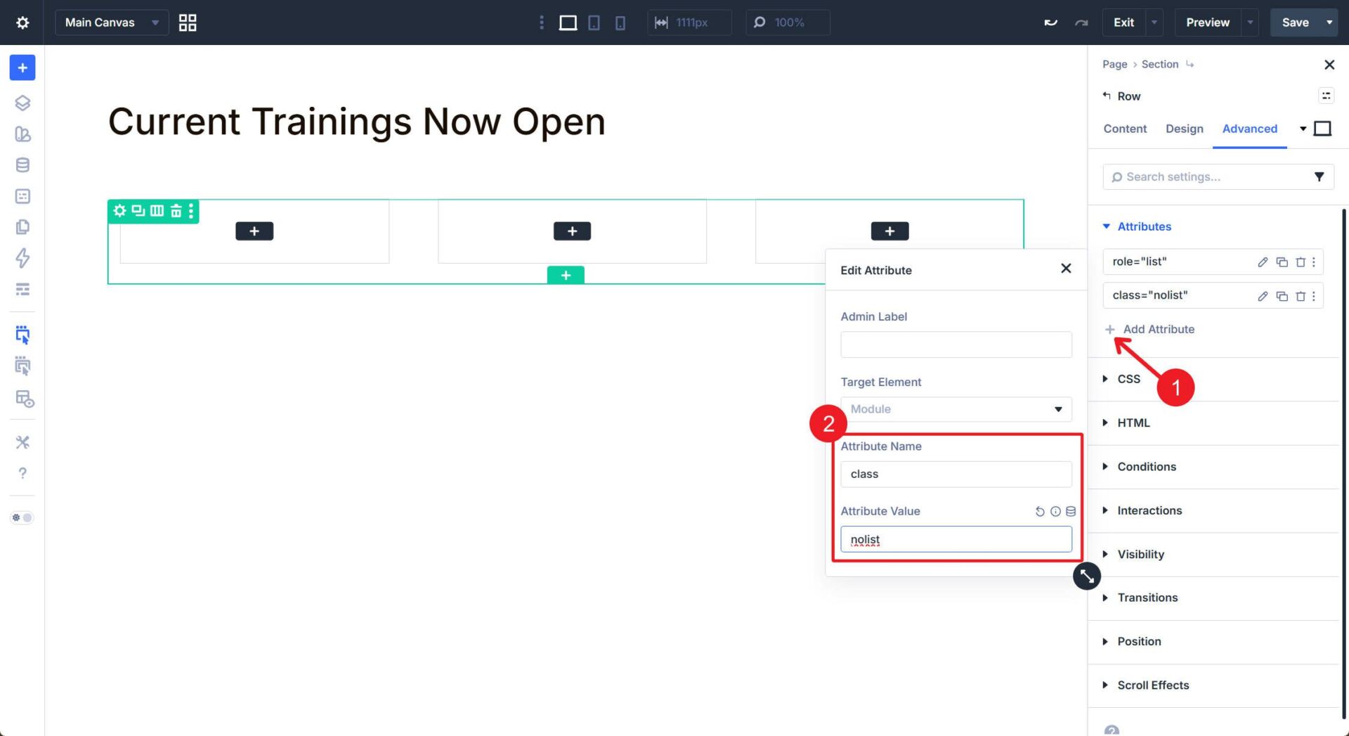 Add class=nolist to loop row