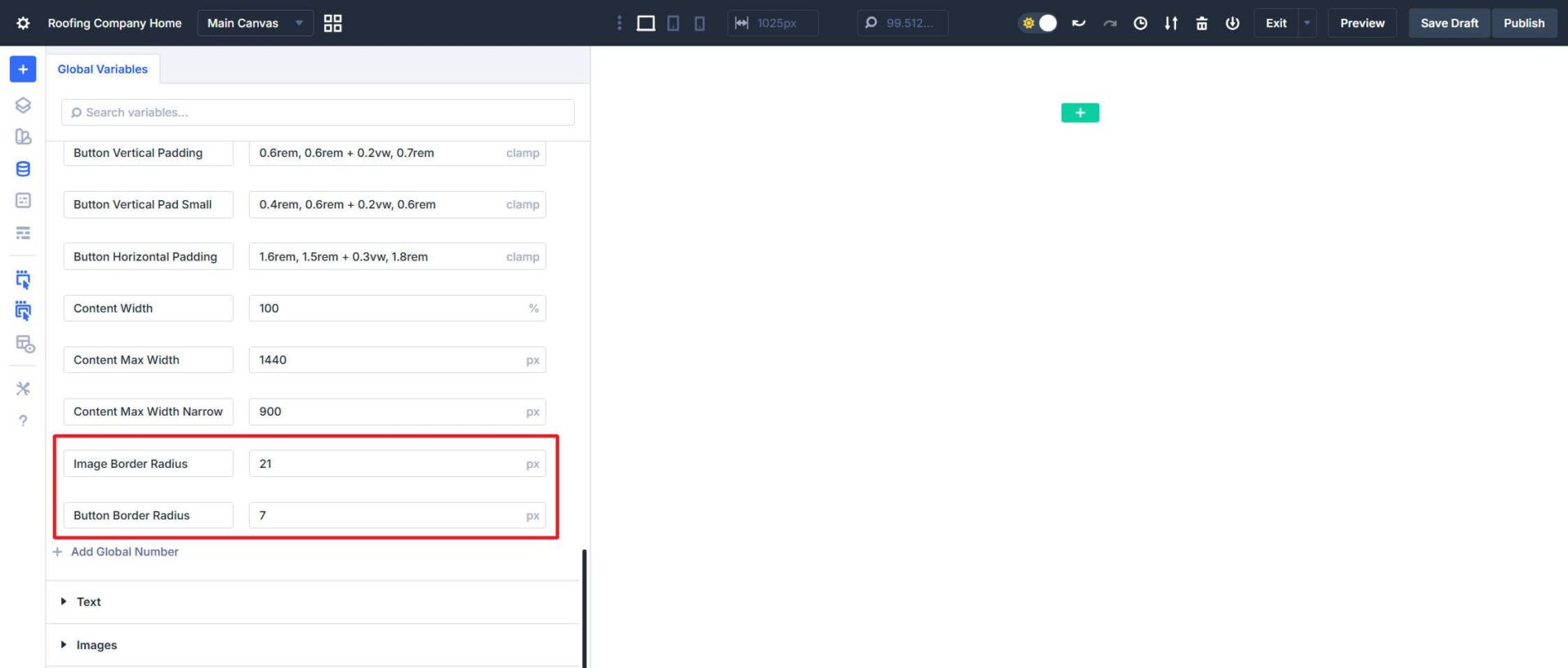 Border Radius Variables added to Design Variable Manager