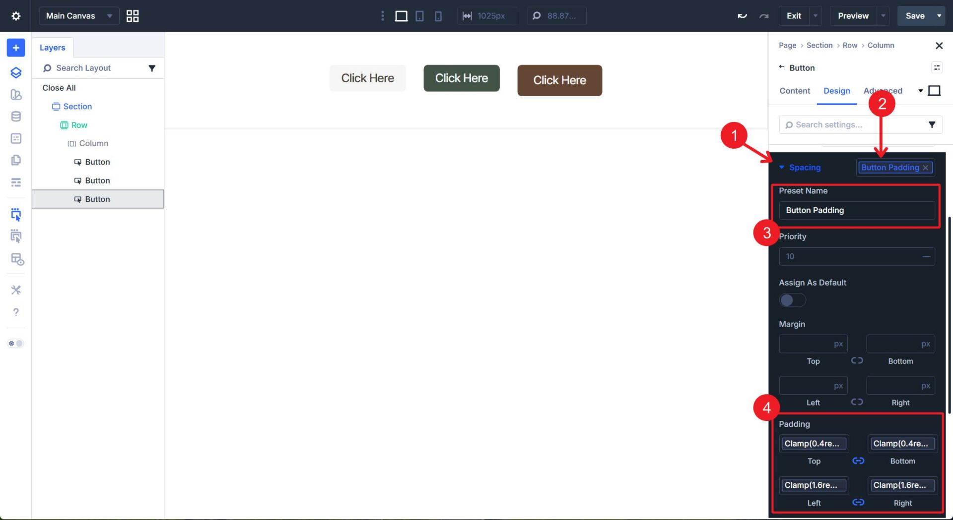 Button Padding Option Preset