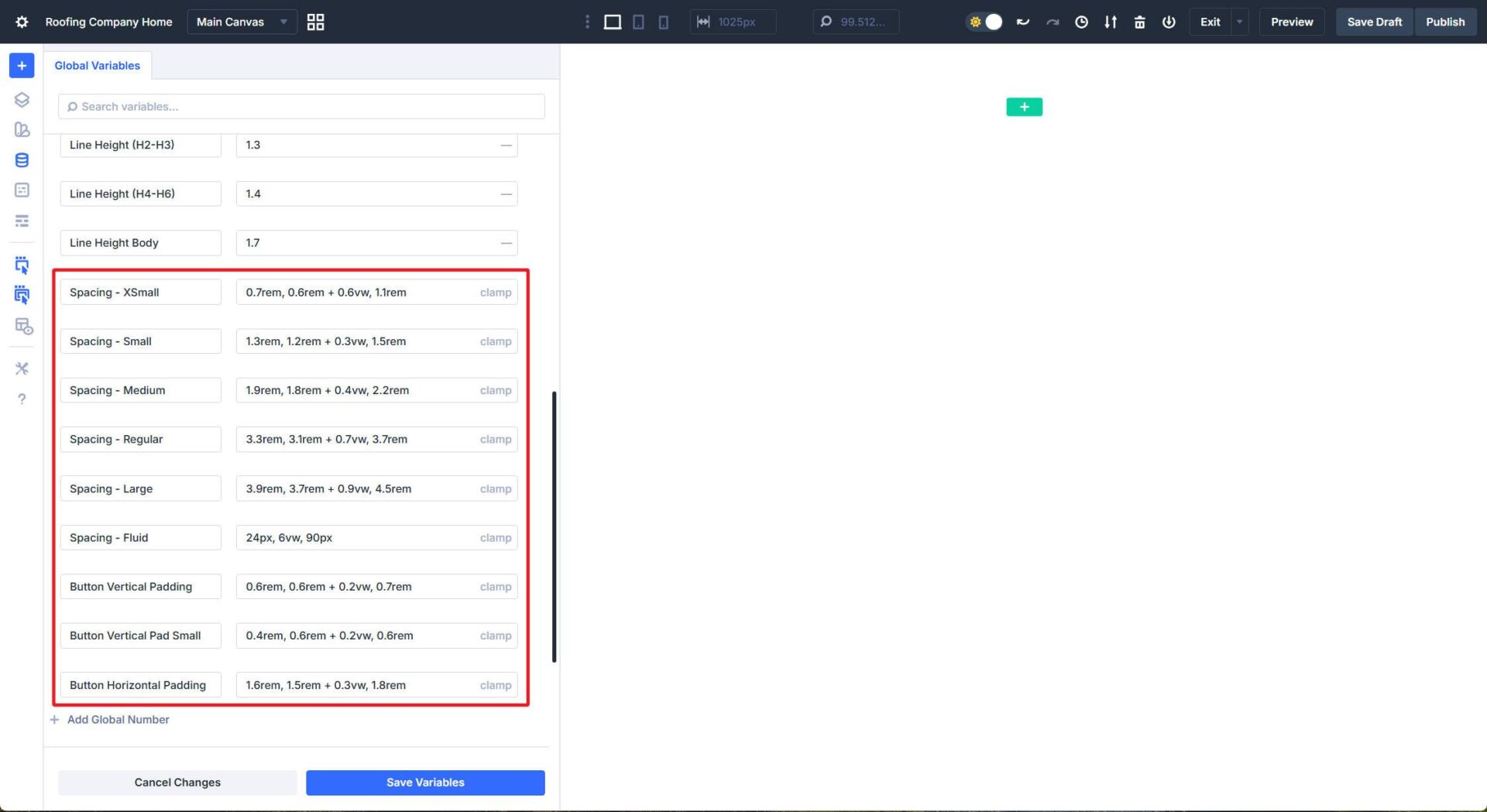 Clamp Spacing and Button Padding Values Added to Divi Design Variable Manager
