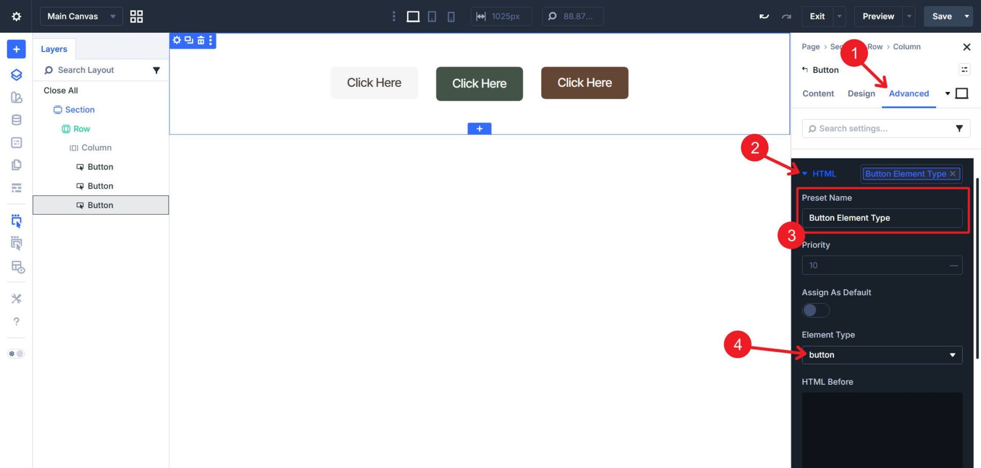 Create semantic button option preset for easily changing the element type