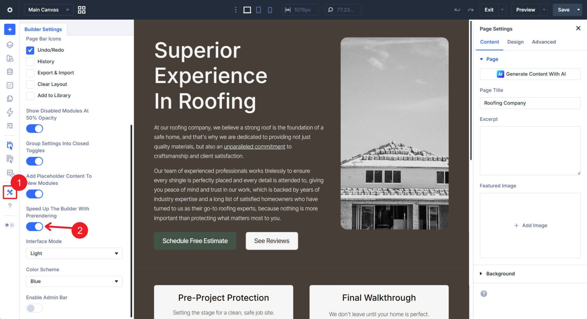 Disable Prerendering in Builder Settings