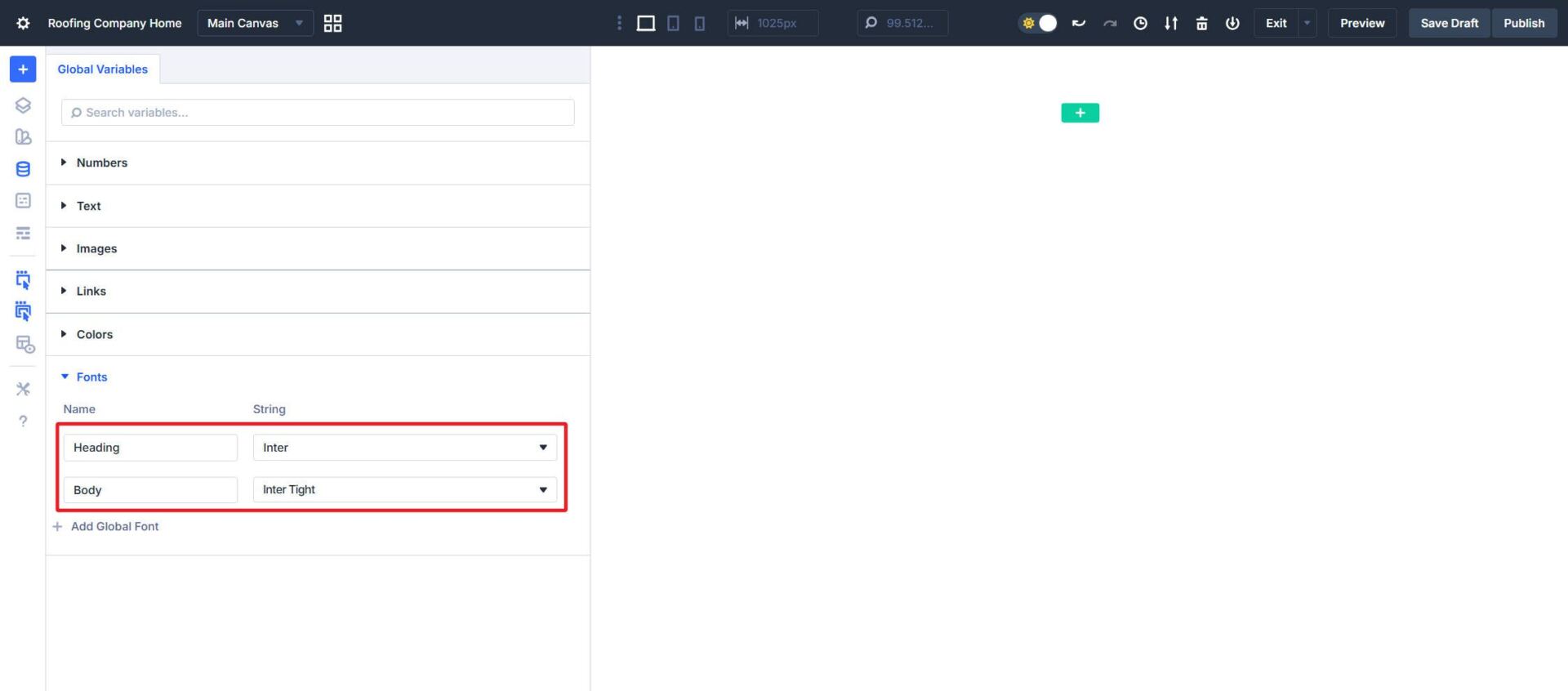 Heading and Body Font Variables added to Design Variable Manager