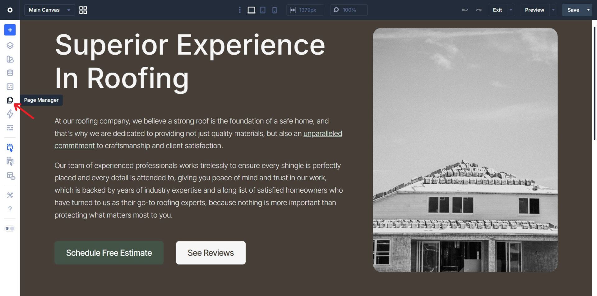 Page Manager Icon Located Left Sidebar
