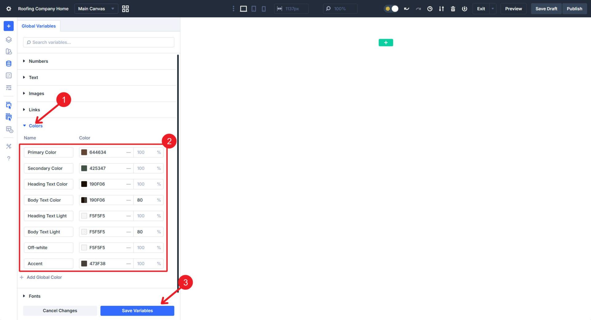 Primary, Secondary, Accent, Neutral, Heading and Body Color Variables added in Divi