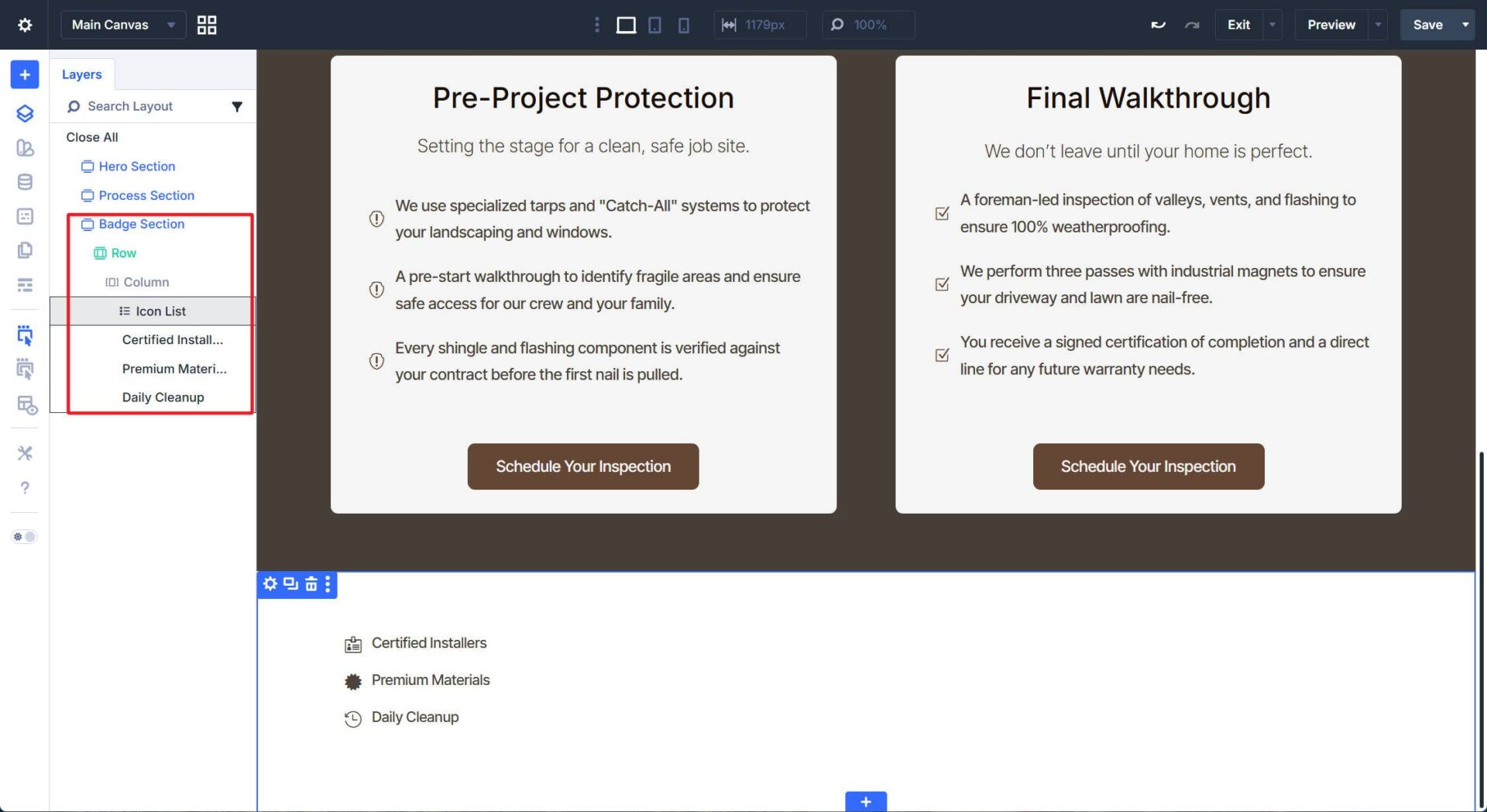 Structure for Badge Section All Containers and Modules