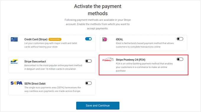Select Przelewy24 as a payment option in FunnelKit onboarding wizard