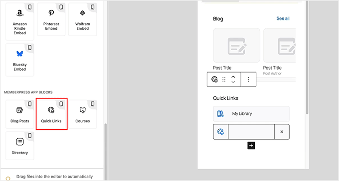 Add Quick Links block to MemberPress AppKit