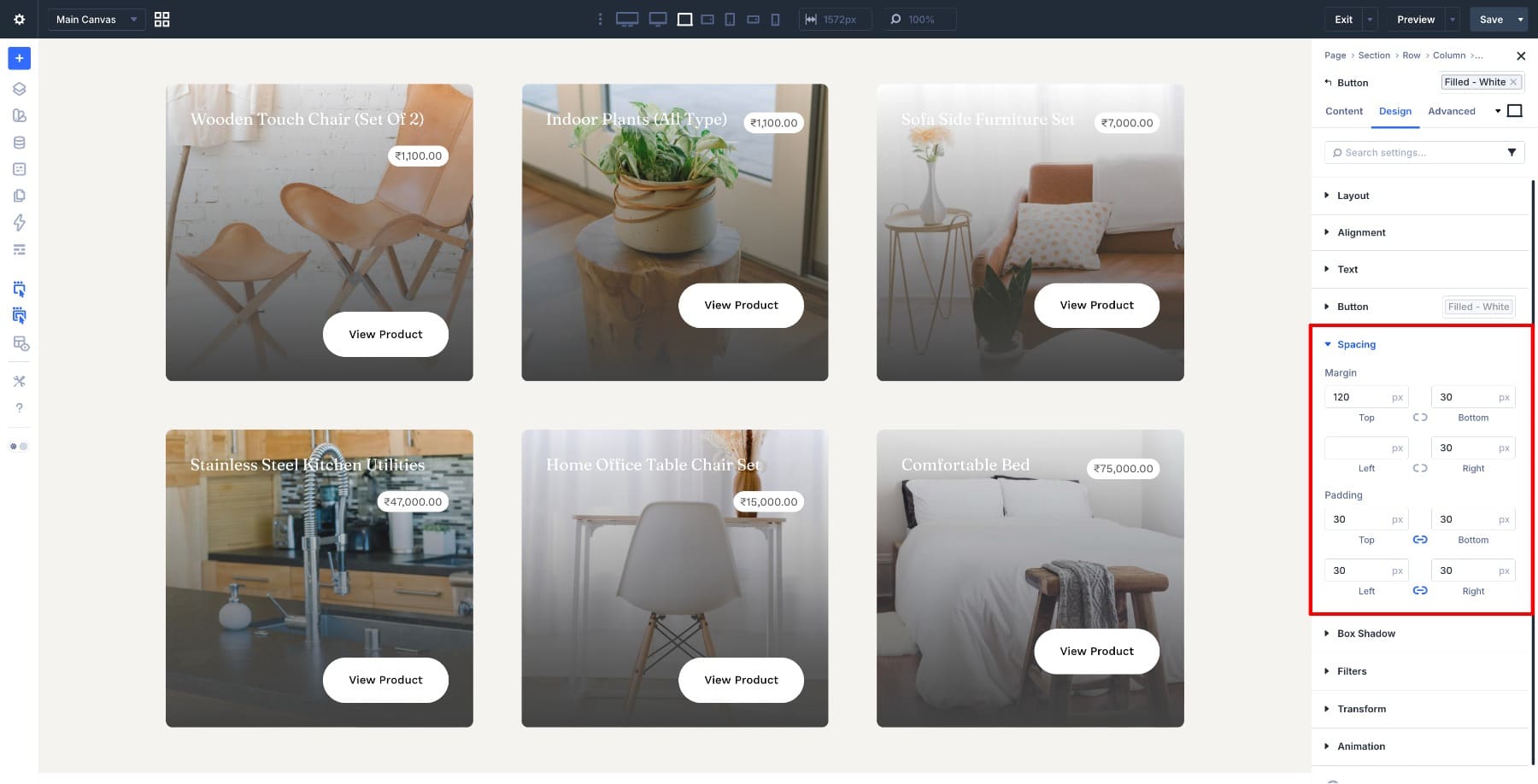 Adjust spacing values