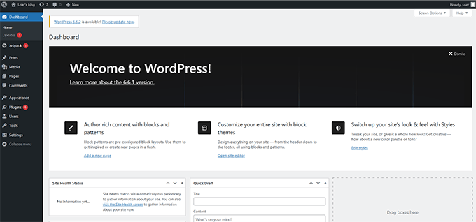 WordPress admin dashboard