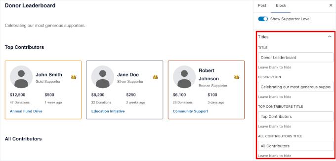 Configuring title settings