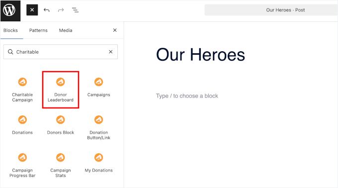 Charitable's Donor Leaderboard block
