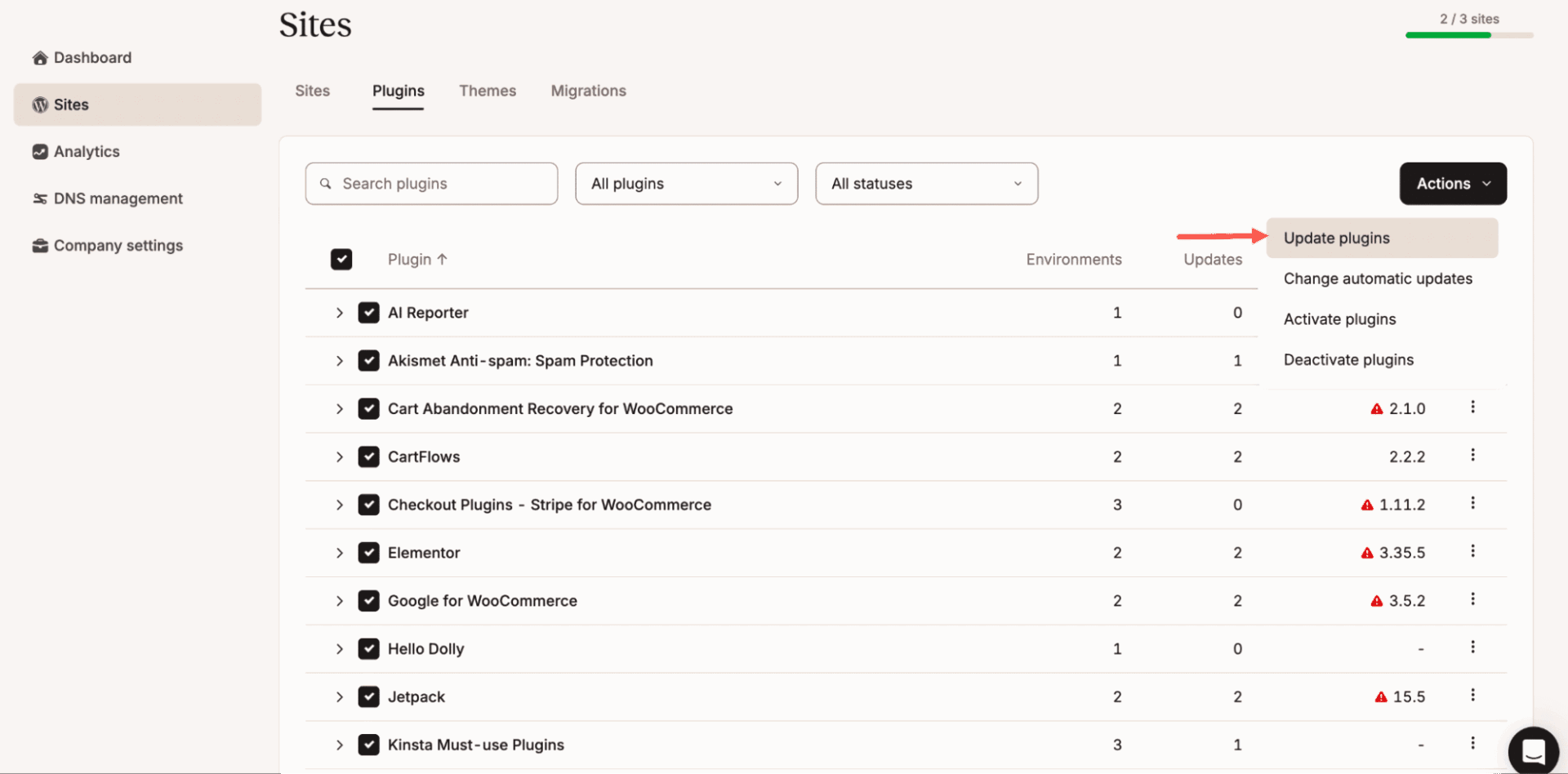 Bulk update plugin mykinsta.