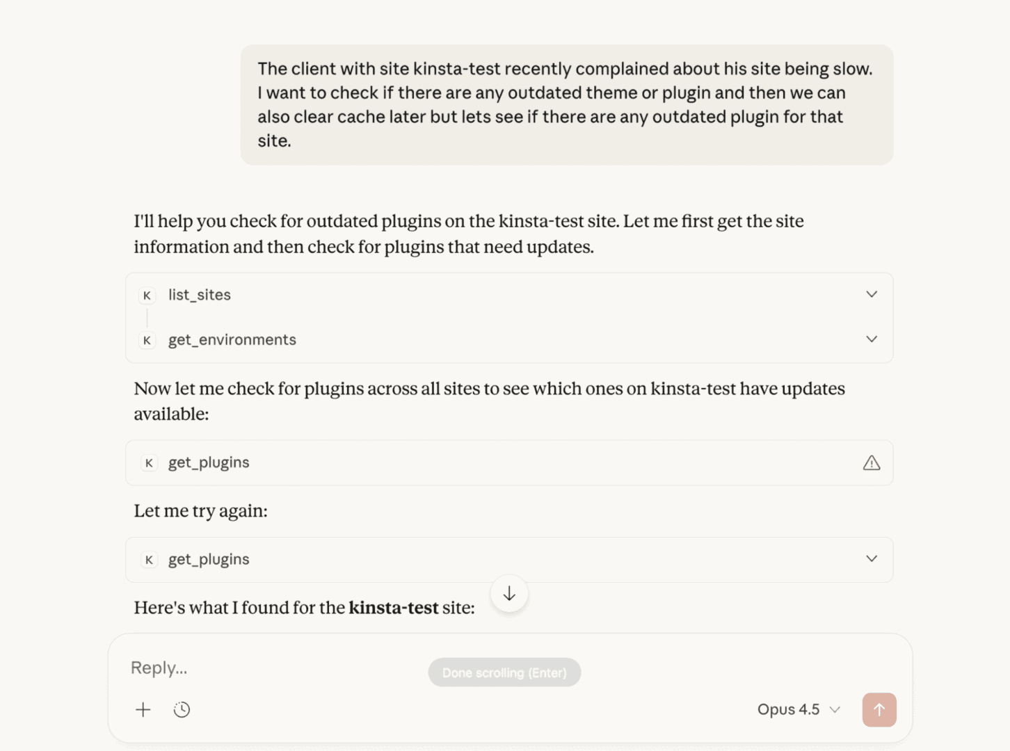 Claude calling MCP tools to retrieve external data during a prompt.