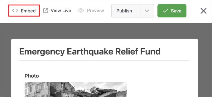 Clicking on the Embed button