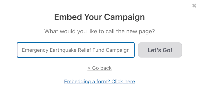 Naming the new campaign page
