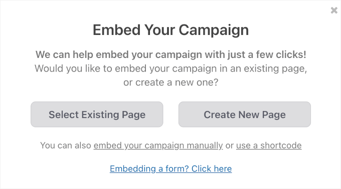 Charitable's embed wizard popup