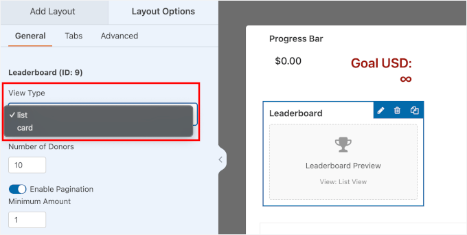The Leaderboard field's view type