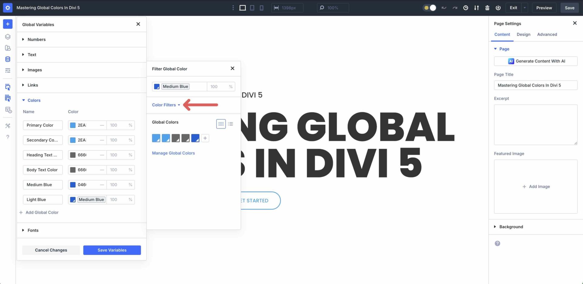 color filters dropdown