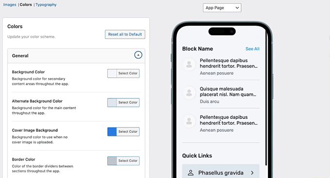 Configure app colors in MemberPress AppKit