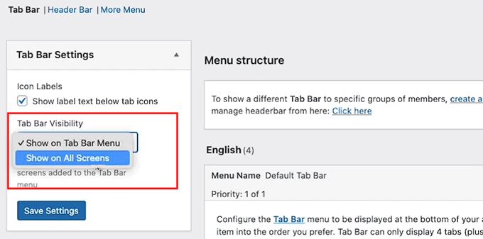 Configure tab bar visibility in MemberPress AppKit