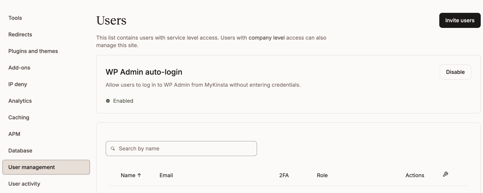 Disable WP Admin auto-login in MyKinsta.