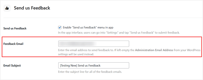 Enable Send Us Feedback option in MemberPress AppKit