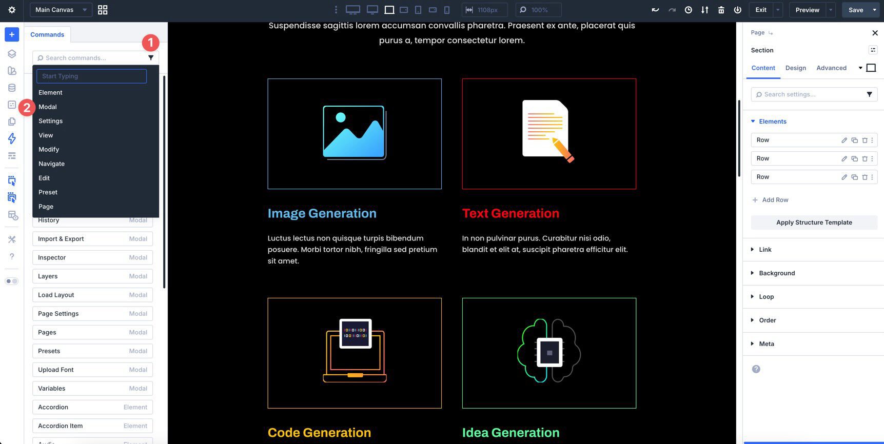 filtering results in Divi Command Center