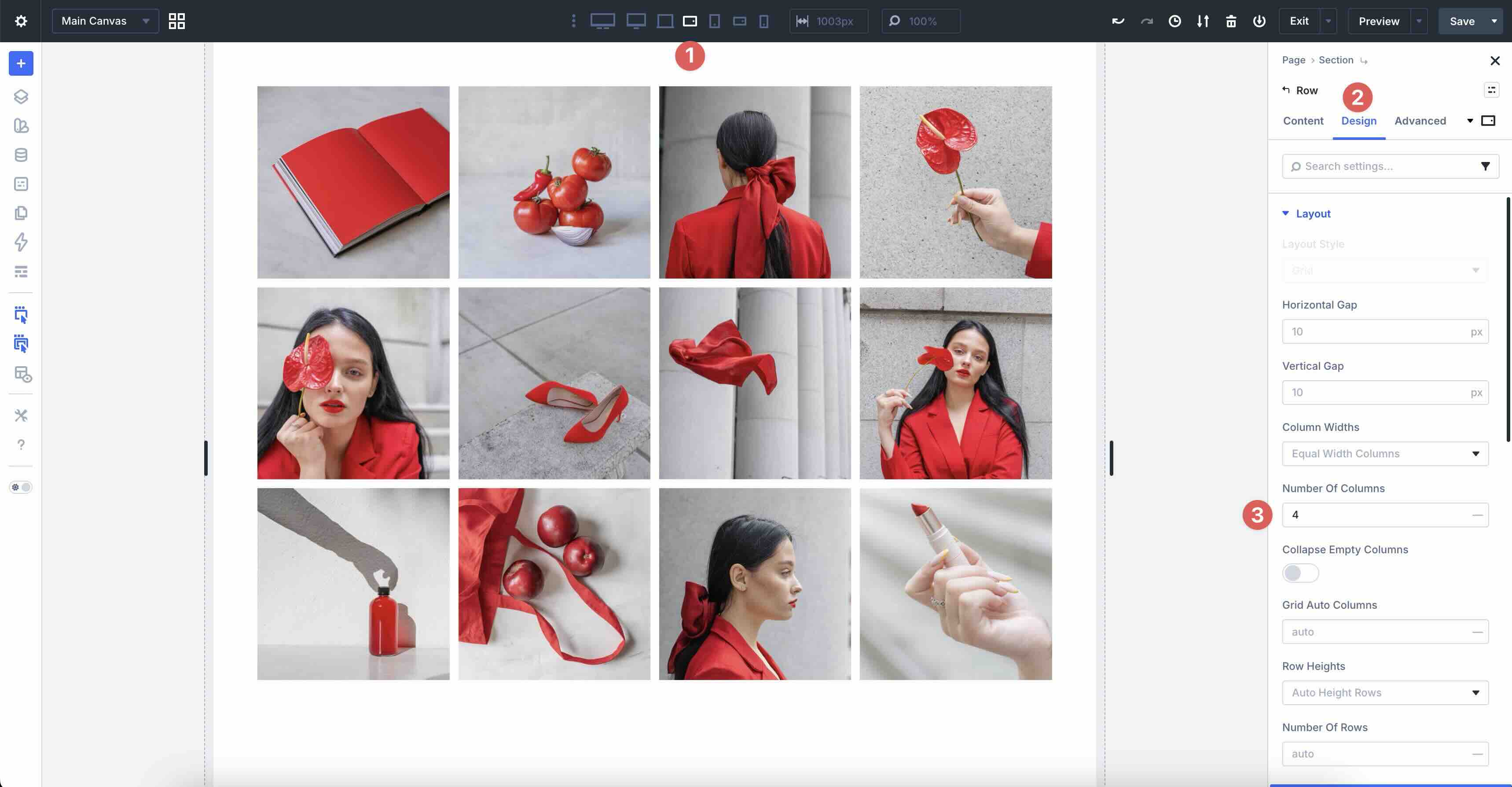 four column grids in Divi 5