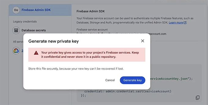 Generate an admin key for MemberPress AppKit in Firebase