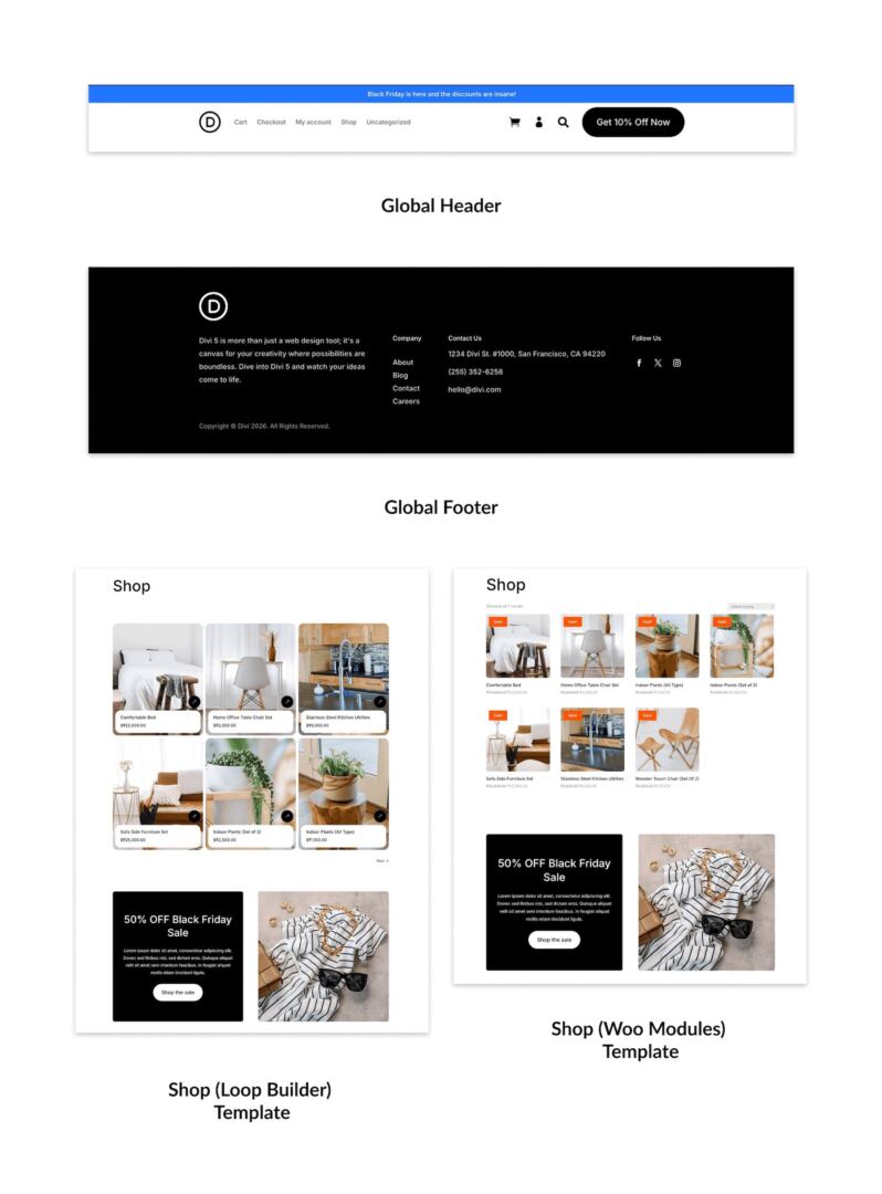 header footer shop layouts