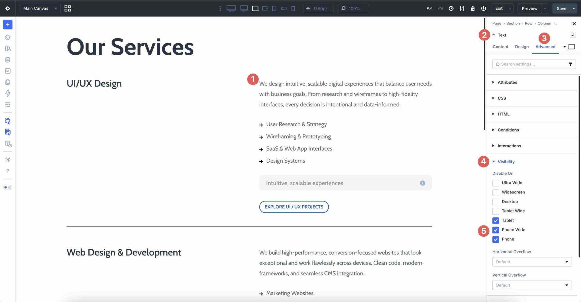 using visibility settings in Divi 5