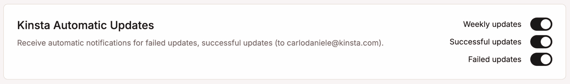 Kinsta Automatic Updates notifications